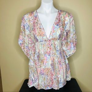 Victoria's Secret Boho Paisley Plunge Pom Cafton Blouse Cover Up Small
